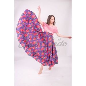 Mexican Folklorico Purple Floral Un Vuelo Skirt
